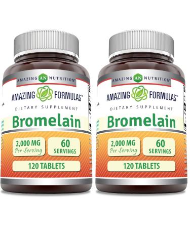 Amazing Formulas Bromelain Supplement | 2000 Mg Per Serving | 120 Tablets | Non-GMO | Gluten Free | Made in USA (Pack of 2)