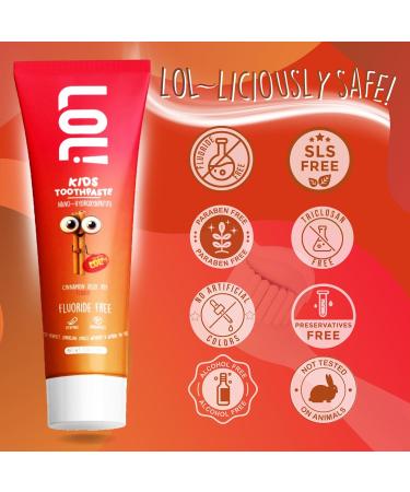 LOL Kids Toothpaste | Fluoride Free 2-Flavors Pack | Nano Hydroxyapatite Toothpaste Probiotics Vitamins A C E | Safe if Swallowed No SLS | 1 Strawberry 1 Cinnamon - Buy Online on GoSupps.com