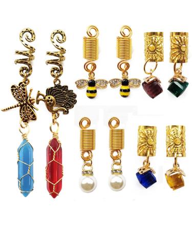 10 Pcs Handmade Crystal Wire Wrapped Dreadlock Jewelry Accessories for Women - Hair Tube Beads, Cuffs, Pendants | F-10pcs - Buy Online on GoSupps.com
