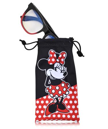 Minnie Mouse Blue Light Blocking Glasses with Pouch Computer Glasses for Women Eyewear Screen Protection (Red/Black)