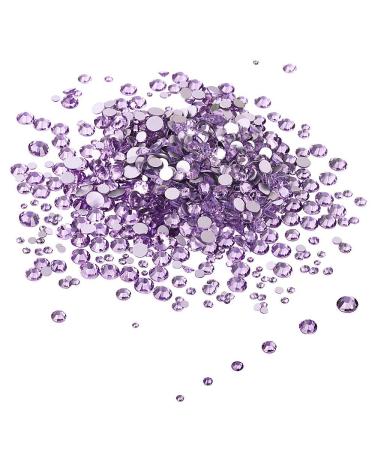 LolliBeads Resin Crystal Round Nail Art Mixed Flat Backs Acrylic Rhinestones Gems Mix Size 1.5-5 mm  Color Lavender Purple (1200Pcs)