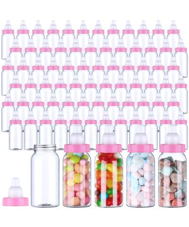72 Pcs 4.5 Inch Baby Mini Milk Bottle Baby Shower Favor Fillable Feeding Bottle Candy Box Small Plastic Candy Bottle DIY Gift for Boy Girl Newborn Baptism Party Decor (Pink)