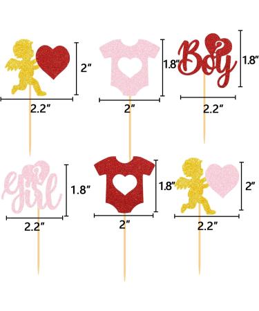 Valentine's Day Gender Reveal Cupcake Toppers Red Pink Hearts Boy Or Girl Cupid Valentine Baby Shower Decoration - Buy Online on GoSupps.com