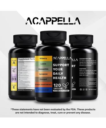 ACAPPELLA Bilberry Lutein Zeaxanthin Lycopene Omega-3 Grape Seed Extract Resveratrol Capsule Bilberry Supplement for Eyes with Multivitamins (1) - Buy Online on GoSupps.com