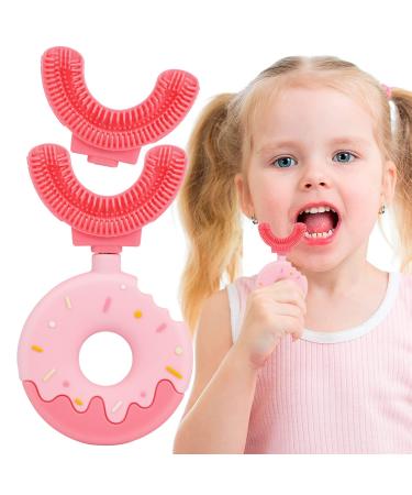 U-shaped toothbrush for children soft children's toothbrush for 360 -Grundic cleaning silicone-donut toothbrush for small children from 2 8 years (S pink) 1 piece (1 pack) pink