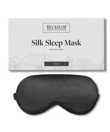 Beckham Hotel Collection Silk Sleep Mask - Pack of 2 100% Mulberry Silk Sleeping Mask for Women and Men with Adjustable Strap - Blackout Eye Mask for Sleeping & Travel - Grey