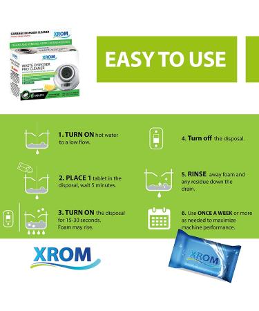 XROM Natural Garbage Disposal Cleaner and Deodorizer - 6 Ct, Lemon Scent, Mineral-Based with Powerful Oxygen Action - Removes Buildup and Cleans - Buy Online on GoSupps.com