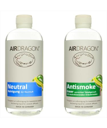 Airdragon fragrance set neutral + antismoke 2 x 1 liter for each catalytic lamp without artificial fragrances Premium nature room fragrance