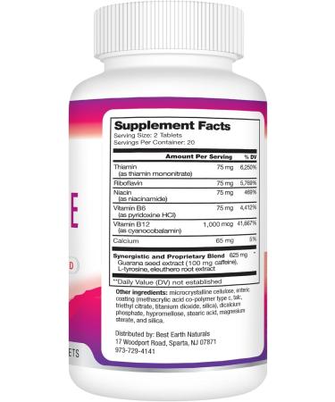 Best Earth Naturals Time Release Caffeine with L-Tyrosine Vitamin B6 Vitamin B12 Thiamin & More - Energy Supplement for Women and Men - 40 Count - Buy Online on GoSupps.com