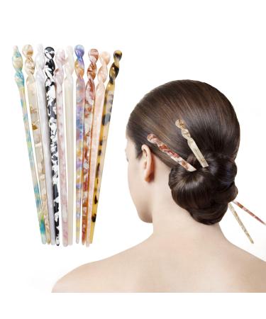 10 Packs Vintage Hair Forks Tortoise French Style Shell Cellulose Acetate Hair Pin Sticks Bun Hair Pins Clips for Women Girls Hairstyles