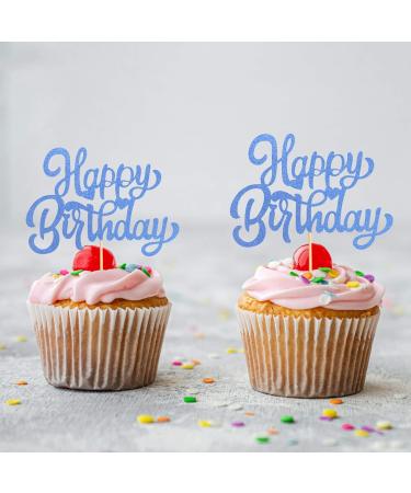 UXYOKM 24Pcs Happy Birthday Cupcake Toppers Blue Glitter Cupcake Picks Birthday Decorations Baby Shower Anniversary Party Supplies - Buy Online on GoSupps.com