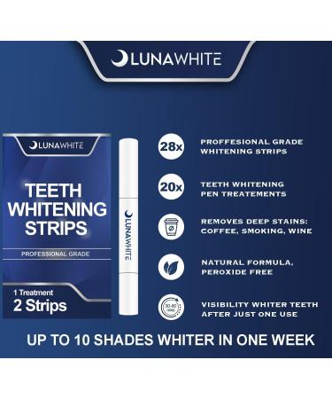 LUNAWHITE Premium Teeth Whitening Strips Zero Sensitivity Enamel Safe White Teeth Teeth Whitening Formulated by Dentist 1x2ml Whitening Pen - Buy Online on GoSupps.com