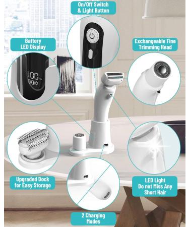 Vacto Electric Razor for Women with LED Light - Rechargeable Bikini Trimmer and Shaver for Body Hair Removal - White (Upgraded) - Buy Online on GoSupps.com