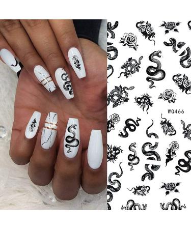 Kalolary 6 Sheets 3D Snake Nail Art Stickers - Self-Adhesive Hot Snake Flower Pattern Decals for Women and Girls - DIY Nail Design Decoration - Buy Online on GoSupps.com