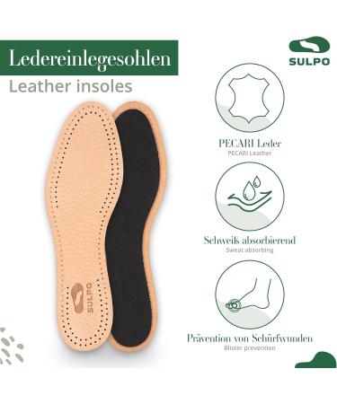 Buy Sulpo Premium Leather Insoles - 3 Pairs of Odor Absorbing Anti-Sweat Breathable Activated Carbon Inserts - Size 42 - Buy Online on GoSupps.com