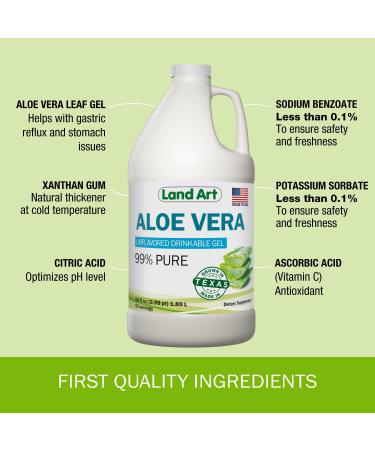Land Art Organic Aloe Vera Gel - Unflavored | 64 fl oz - Cold-Processed Inner Fillet from Texas | Heartburn Relief | Acid Reflux Formula - Buy Online on GoSupps.com