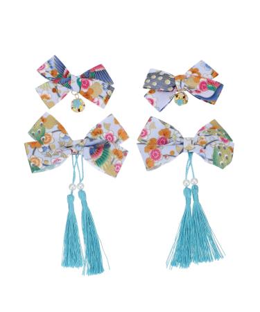 minkissy 2 Pairs Hairpin Ponytail Holder Gripper Girls Hair Bow Ties Festive Clips Antique Hair Clips Hair Catch Barrette Tassel Hair Accessories Elasticity Polyester Child China