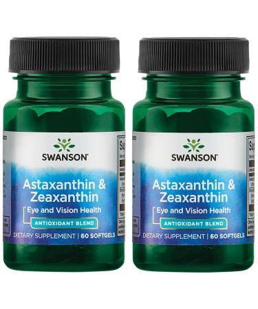 Swanson Astaxanthin & Zeaxanthin Eye Vision Brain Skin Health Antioxidant Support Supplement (Astaxanthin 4 mg & OmniXan Zeaxanthin 4 mg) 60 Softgels Sgels (2 Pack)