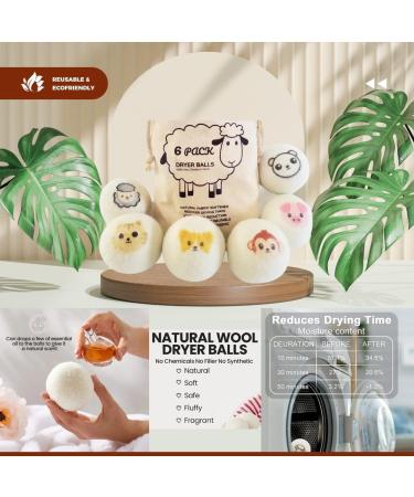 Extra Large Wool Dryer Balls - Set of 6 | Natural Fabric Softener Chemical Free Scented & Reusable - Buy Online on GoSupps.com