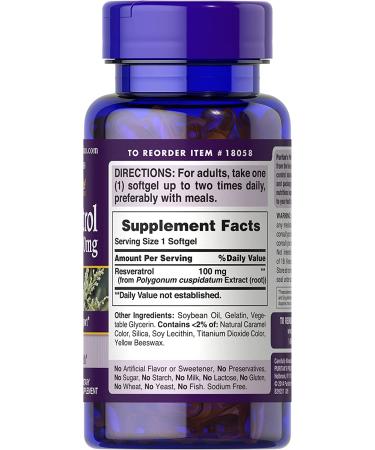 Puritan's Pride Resveratrol 100mg 120 Softgels - Antioxidant Support - Buy Online on GoSupps.com