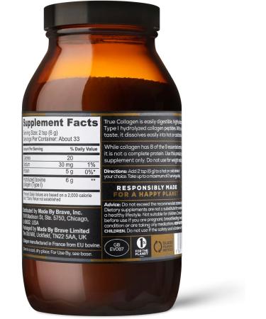 Ancient + Brave True Collagen Powder 7.05oz (Ap 33 Servings) EU Grass Fed Collagen Peptides Highly Absorbable Protein Powder Supplements for Women Supplement for Hair Skin and Nails Collagen Jar (7.05oz) - Buy Online on GoSupps.com