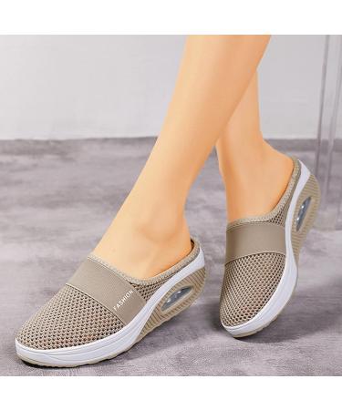 PGOJUNI Women's Fashion Diabetic Slip-On Sneakers - Air-Cushion Walking Shoes in Khaki - Buy Online on GoSupps.com