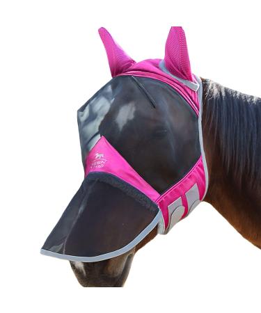 Harrison Howard Caremaster Pro Luminous Horse Fly Mask Large Eye Space Long Nose with Ears UV Protection for Horse Pony (Small) Aquamarin