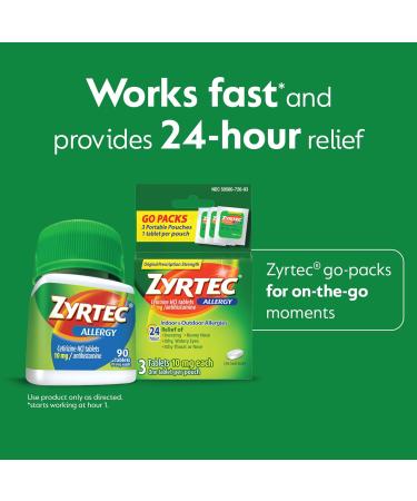 Zyrtec 24 Hour Allergy Relief Tablets - 10 mg Cetirizine HCl - Value Pack 90 ct + Travel Packs - Indoor & Outdoor Allergy Medicine - International Shipping Available - Buy Online on GoSupps.com
