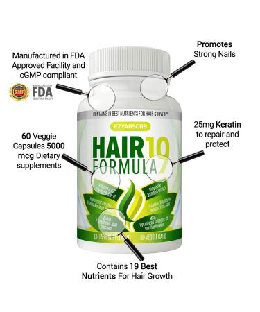 EzyAbsorb Hair Vitamins - Nourish Hair Follicles & Scalp, Promotes Faster Growth | Hair Growth Herbals for Longer, Stronger, Thicker Hair - Buy Online on GoSupps.com
