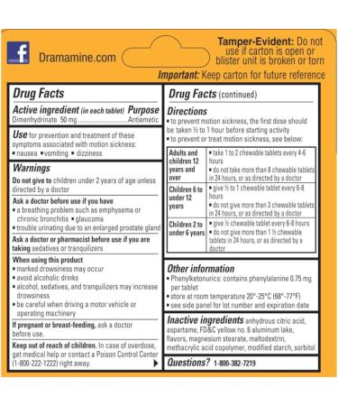 Buy Special Pack of 6 DRAMAMINE Chewable Tablets - 8 Count for Motion Sickness Relief | International Shipping Available - Buy Online on GoSupps.com