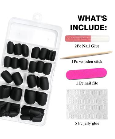 LuckForever 240pc Black Matte Square Press-On Nails | Short Fake Nails & Adhesive Tabs for Women & Girls - Stunning Acrylic Nail Tips - Buy Online on GoSupps.com