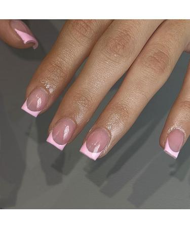Pink French Tip Press on Nails Short Square SXVME Classic French Nails Press ons Fake Nails Glue on Nails Short Coffin Nails Acrylic Press on Nails Square French Tip Nails for Nail Art in 30 PCS square light pink