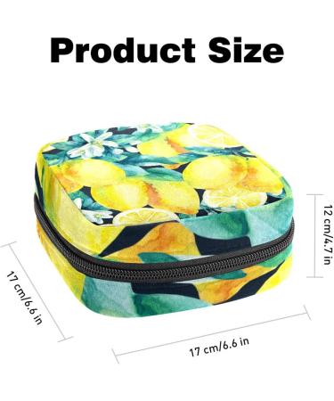 Women's Portable Period Kit Bag - Watercolor Lemon Fruits Leaves | Stylish Storage & Lift Pad for Girls - Buy Online on GoSupps.com