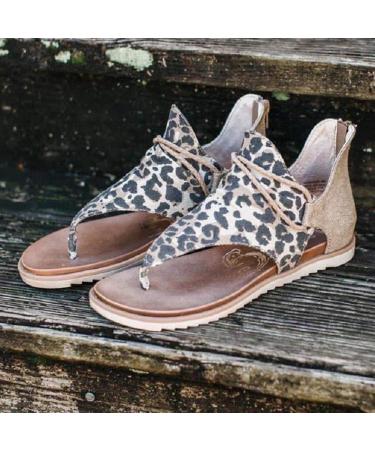 Buy Women's Retro Flat Gladiator Flip-Flop Sandals - Comfortable Leopard Zipper PU Leather Peep-Toe Straps for Travel - Strandu 2 Size 38 EU - Buy Online on GoSupps.com