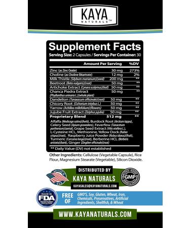 Kaya Naturals Liver Support Capsules - Liver Detox & Gut Health Supplement with Milk Thistle, Dandelion Root & Artichoke Extract - 60 Count - Buy Online on GoSupps.com