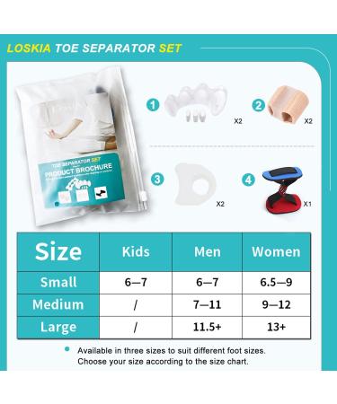 LOSKIA Toe Separators Bunion Corrector Set for Men and Women - Medium Size Toe Spacers & Straightener for Hammer Toes, Overlapping Toes, Bunions - Buy Online on GoSupps.com