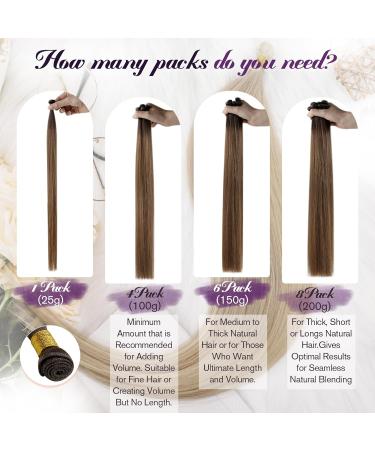 LAAVOO LAG TREEN Real Hair Extensions - Brown Balayage 60cm Virgin Ombre Tress for Sewing - 25g #3/8 - Buy Online on GoSupps.com