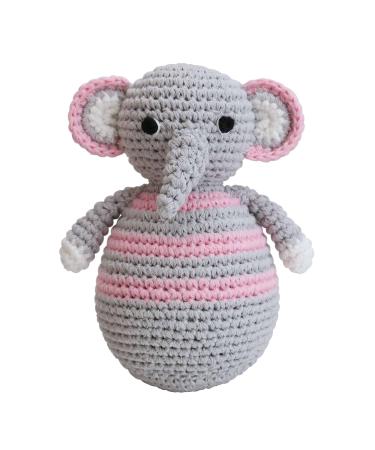 SESIBABA-standing male elephant Jumbo (pink 13 cm) for babies from 0 months-motor toys with a wobble and bell effect-soft & fed-handmade & crocheted elephant jumbo (pink)