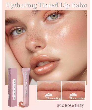 Tinted Lip Balm-1Pcs Rose Gray Peptide Hydrating Lip Tint Moisturizer Jelly Lip Treatment Balm Non-Stick Lip Care Glow Reviver Lip Oil Yummy Glowy Lip Gloss Christmas Makeup for Women-02 #02rose Gray - Buy Online on GoSupps.com