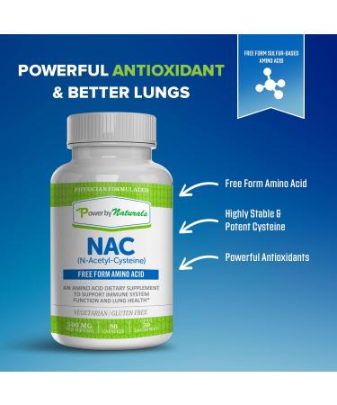 Power By Naturals NAC Supplement - 1000mg N-Acetyl Cysteine for Liver and Lung Support - 90ct Pure NAC Capsules - Buy Online on GoSupps.com
