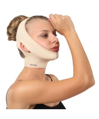 Post Surgical Chin Strap Bandage for Women - Neck and Chin Compression Garment Wrap - Face Slimmer, Jowl Tightening, Chin Lifting (Medium (Pack of 1)) Beige Medium (Pack of 1)