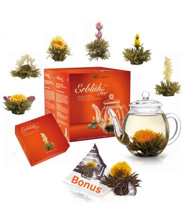 Creano tea blum gift set - blooming with 500ml glass jug & 6x white tea + teelini black tea bonus ball - 8 part 1x gift set + bonus ball - Buy Online on GoSupps.com