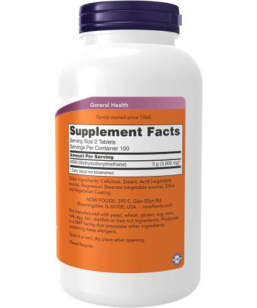 Now Foods MSM 1500 mg - Methylsulphonylmethane - 200 Tablets | Joint Support & Wellness - Buy Online on GoSupps.com