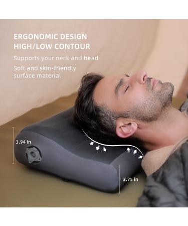 FLEXTAILGEAR Inflatable Camping Pillow with Removable Cover - Ergonomic Travel Pillow for Neck Contour - Perfect for Backpacking, Camping, Hiking, and Travel - Grey - Buy Online on GoSupps.com