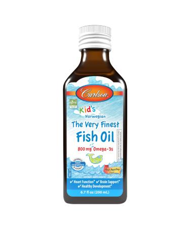 Carlson Kid's The Very Finest Fish Oil 800 mg Omega-3s Just Peachie Flavor 200 mL Liquid Norwegian Fish Oil Wild-Caught & Sustainably Sourced