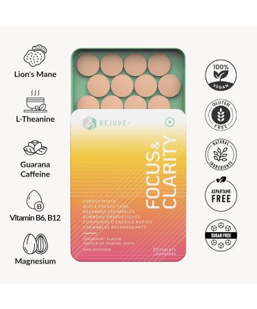 REJUVE+ Focus & Clarity Nootropic Supplement Brian Boost | L-Theanine Caffeine Lion s Mane Magnesium Vitamin B6 & B12 | Brain Support Memory Focus & Energy | Mint Flavor (30 Chewables) (1) - Buy Online on GoSupps.com