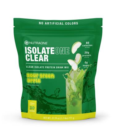 NutraOne Clear Whey Protein Powder Drink Mix Naturally & Artificially Flavored Clear Protein Drink 20g of Protein Zero Sugar (Sour Green Apple - 30 Servings)