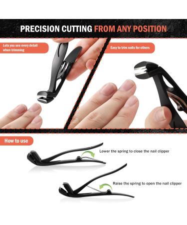 BEZOX Angled Head Nail Clippers for Seniors | Ergonomic Toenail Cutter for Thick Nails | Premium Steel Trimmer with Catcher | Black Small Sand Black - Buy Online on GoSupps.com