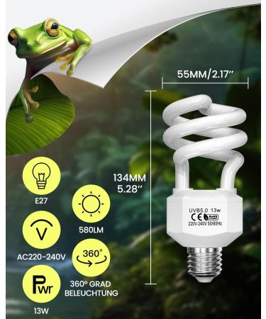 Tobebright 13W UVB Lamp 5.0 - Optimal Compact Fluorescent Lamp for Reptiles Aquariums & Terrariums | E27 AC220-240V - Buy Online on GoSupps.com