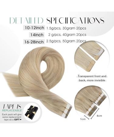 Moresoo Real Hair Tape Extensions 40cm - Ash Blond & Platinum Blond Skin Weft 20 Pieces #18/613 - Invisible Remy Quality - Buy Online on GoSupps.com